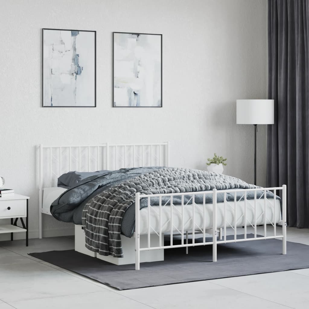 Metal Bed Frame without Mattress with Footboard with Headboard & Footboard White 140 cm 190 cm