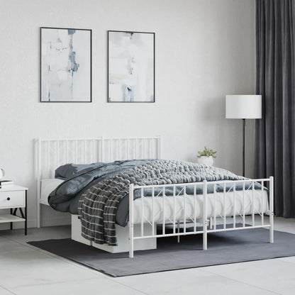 Metal Bed Frame without Mattress with Footboard with Headboard & Footboard White 140 cm 190 cm