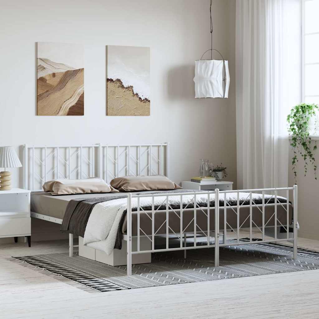 Metal Bed Frame without Mattress with Footboard with Headboard & Footboard White 150 cm 200 cm
