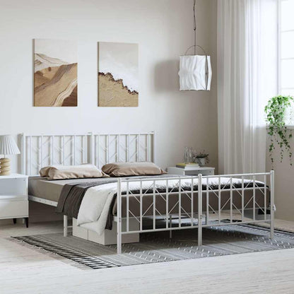 Metal Bed Frame without Mattress with Footboard with Headboard & Footboard White 150 cm 200 cm