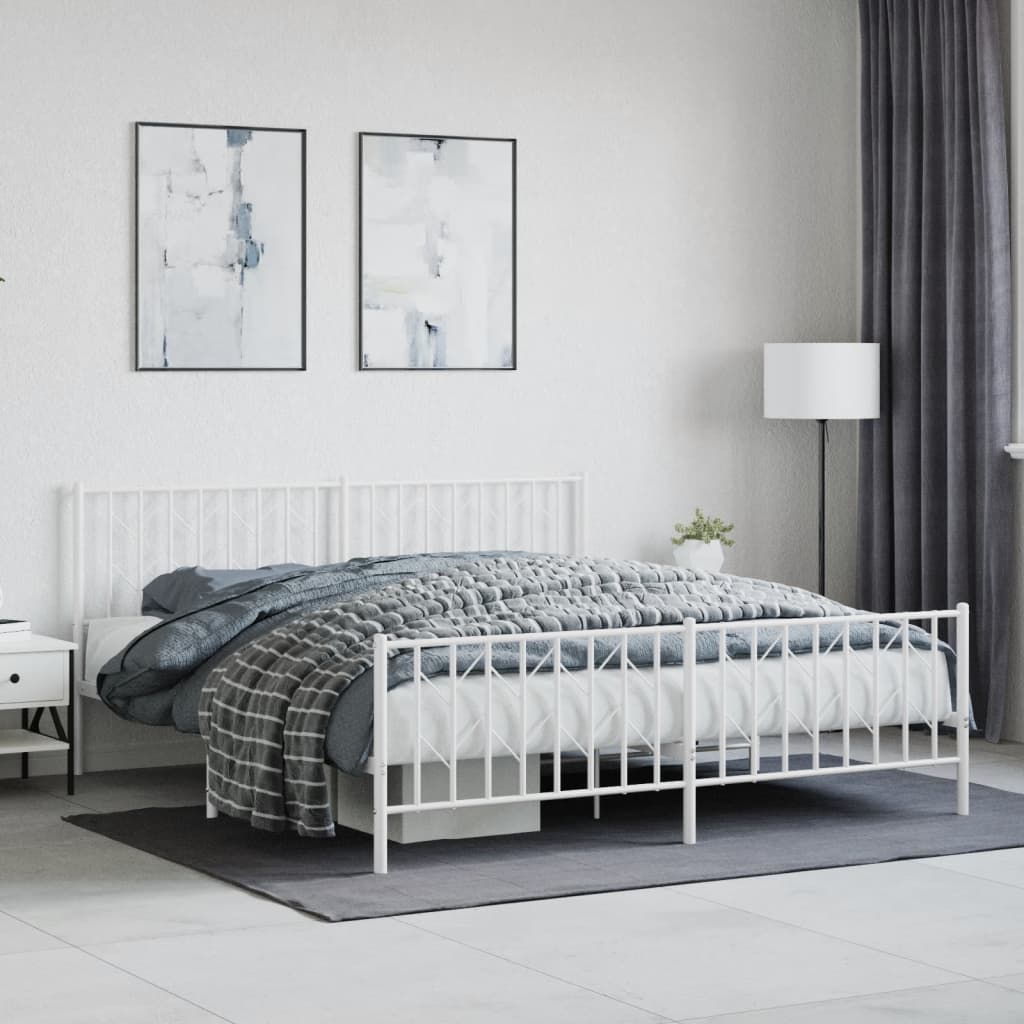 Metal Bed Frame without Mattress with Footboard with Headboard & Footboard White 183 cm 213 cm