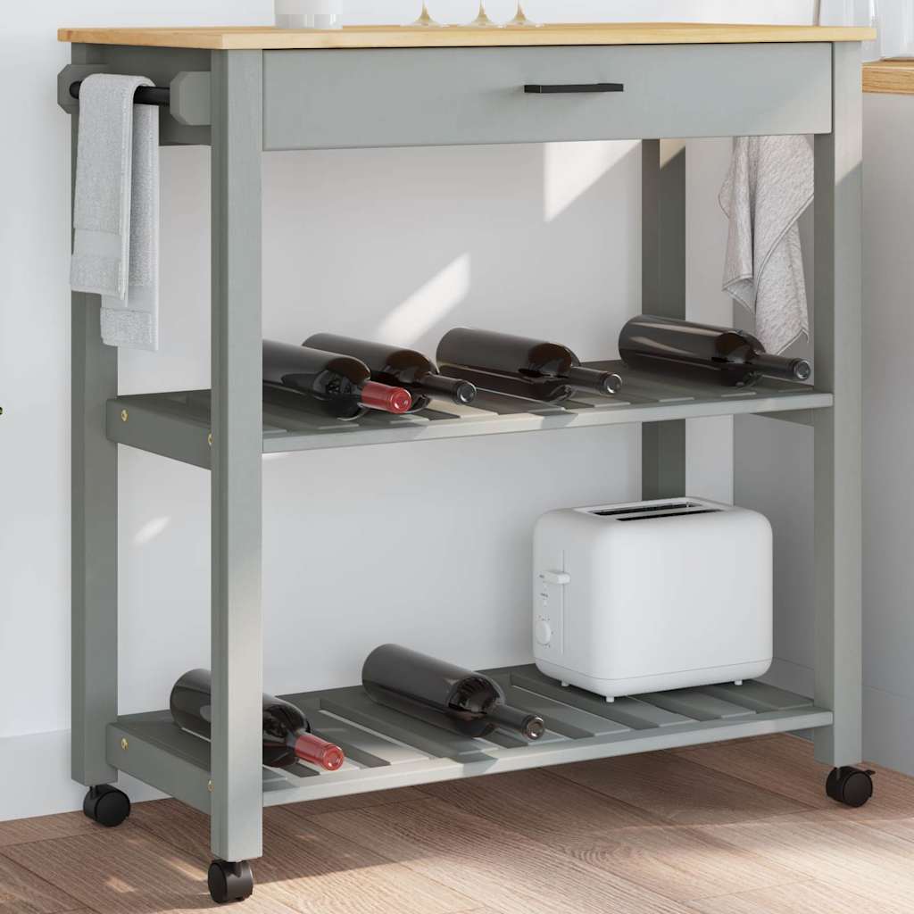Kitchen Trolley MONZA Solid Pine Wood Grey 84 x 40 x 88.5 cm