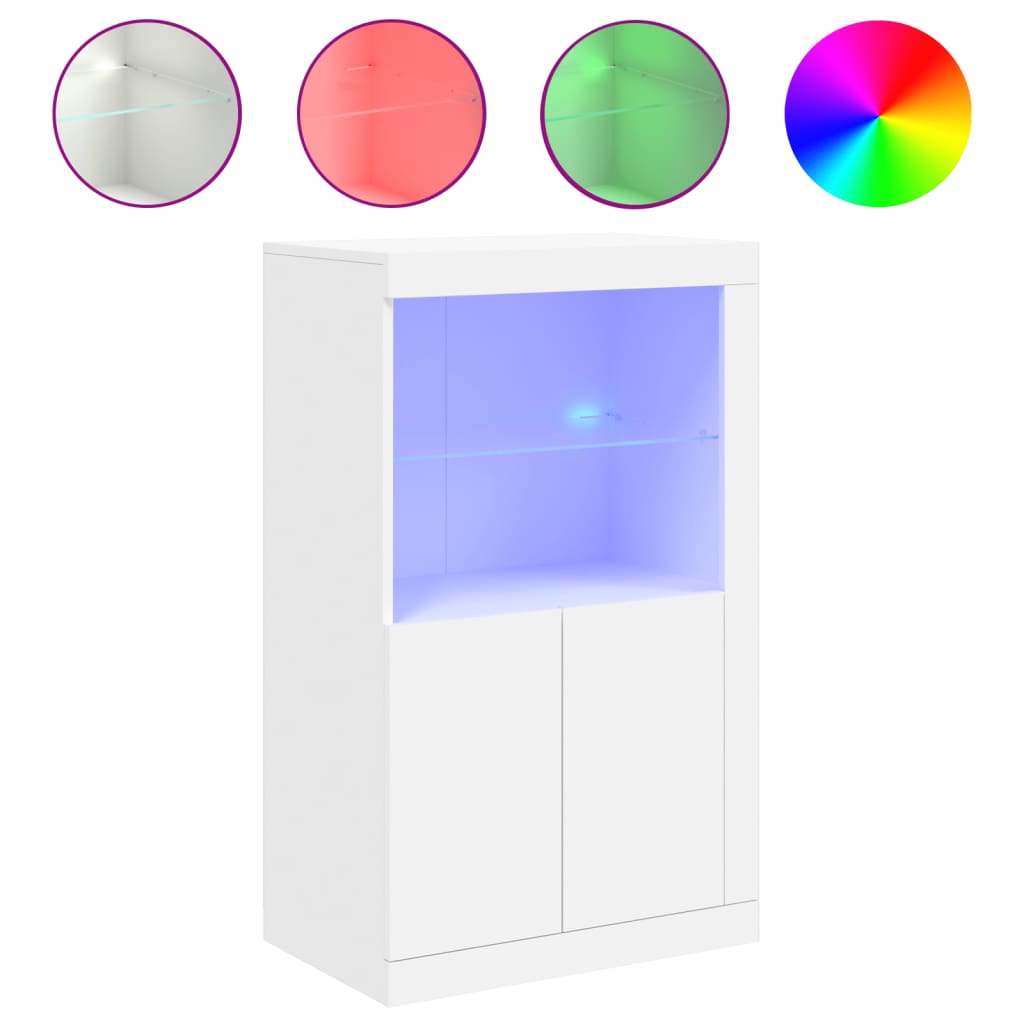 Side Cabinet with LED Lights Engineered Wood White