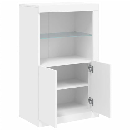 Side Cabinet with LED Lights Engineered Wood White