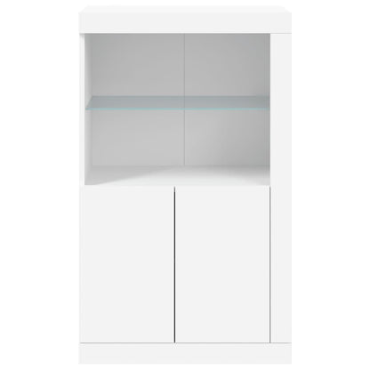 Side Cabinet with LED Lights Engineered Wood White