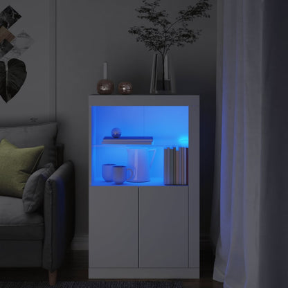 Side Cabinet with LED Lights Engineered Wood White