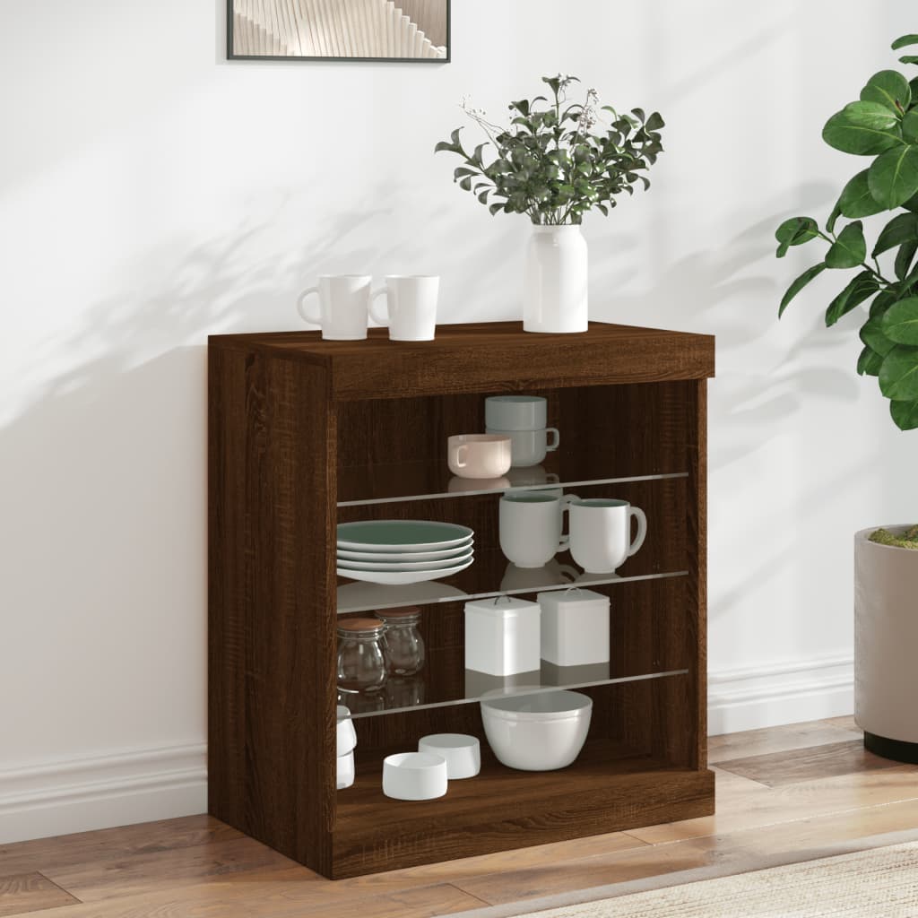 Sideboard with LED Lights 60,5x37x67 cm Brown oak
