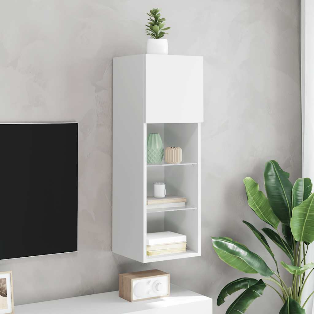 TV Cabinet with LED Lights 30.5x30x90 cm White