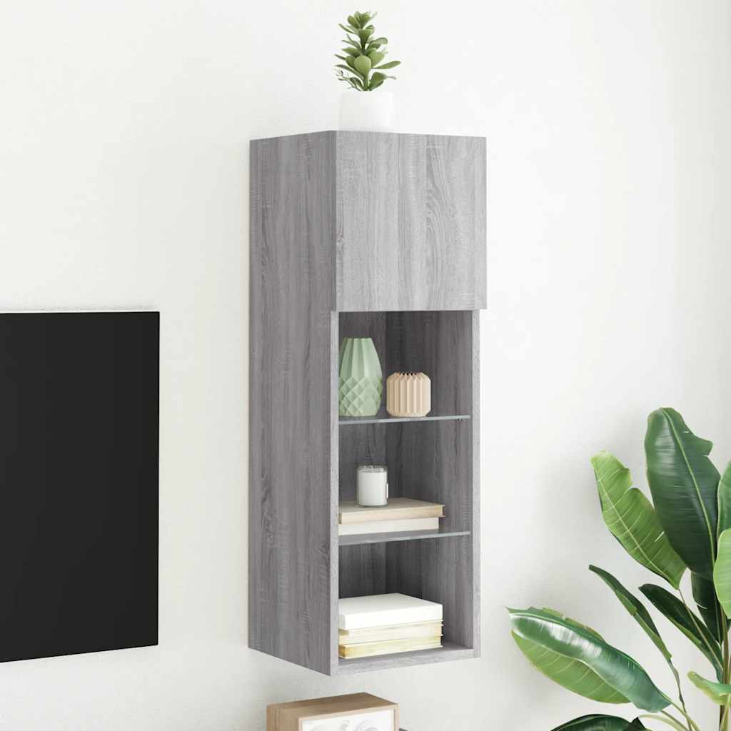 TV Cabinet with LED Lights 30.5x30x90 cm Grey sonoma