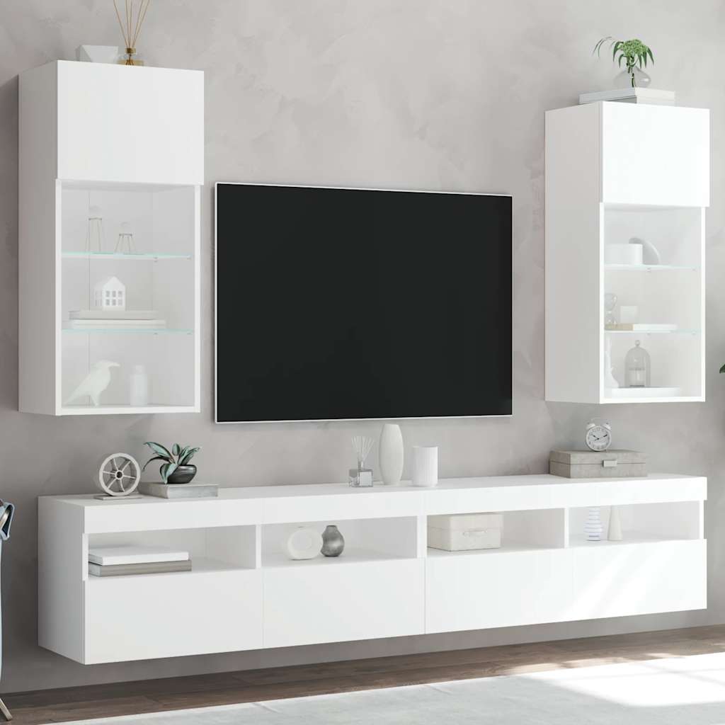 TV Cabinet Set with LED Lights 40.5x30x60 cm 2 pcs White