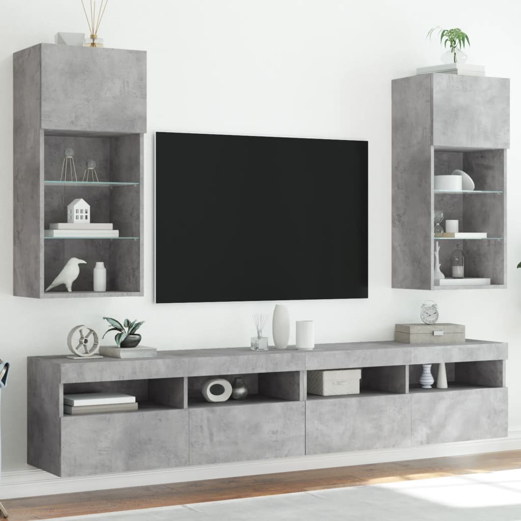 TV Cabinet Set with LED Lights 40.5x30x60 cm 2 pcs Concrete grey