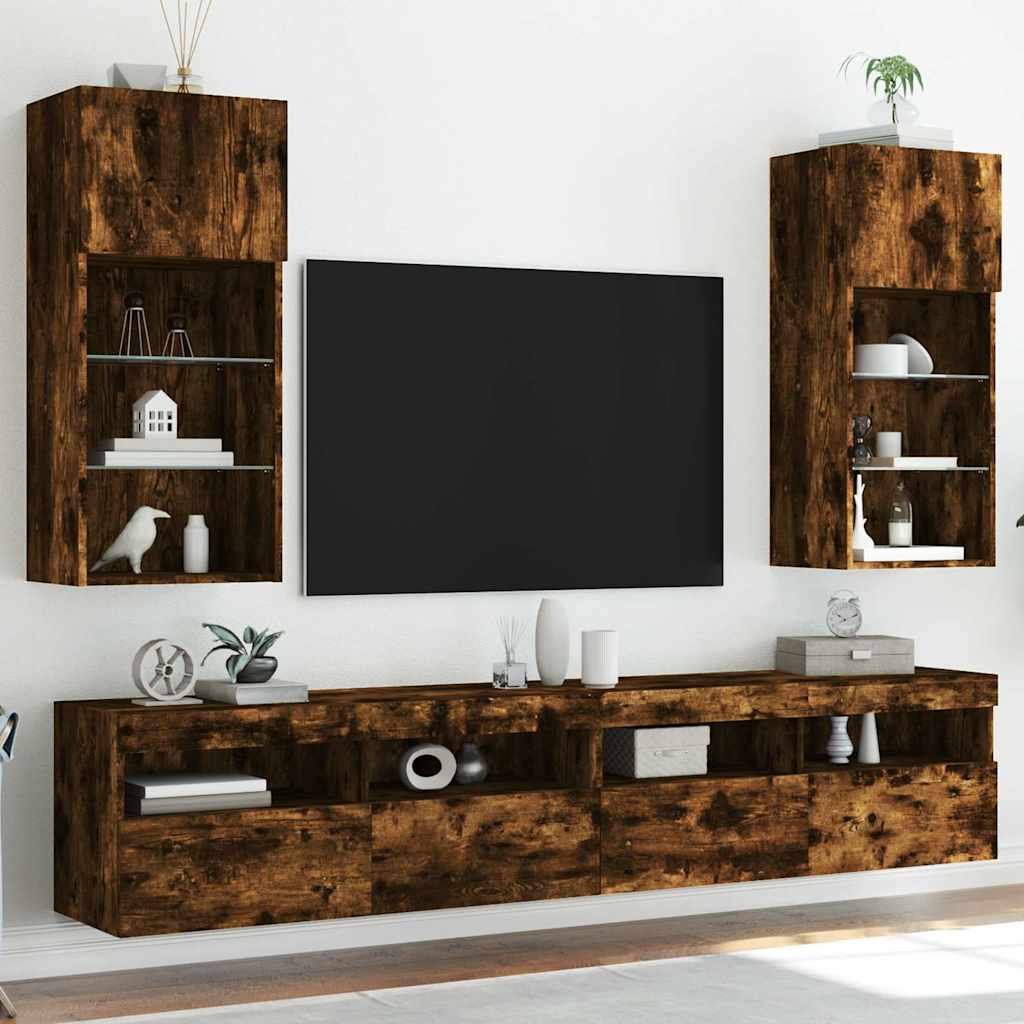 TV Cabinet Set with LED Lights 40.5x30x60 cm 2 pcs Smoked oak