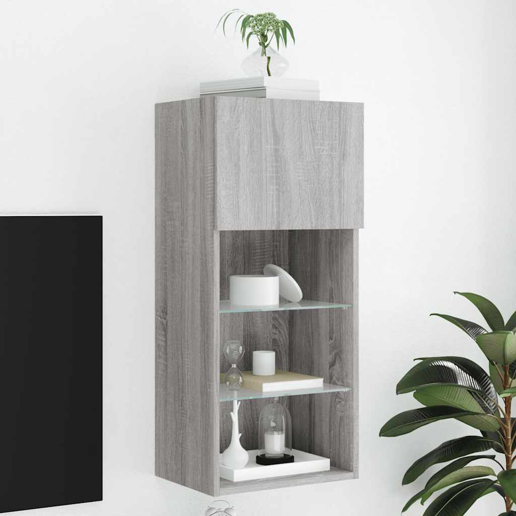 TV Cabinet with LED Lights 40.5x30x90 cm Grey sonoma
