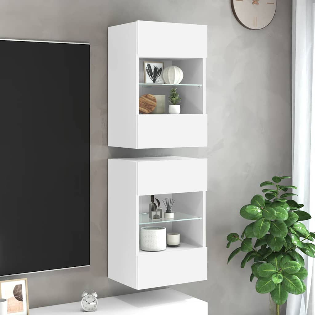 Wall Cabinets with LED for TV 40x30x60.5 cm 2 pcs White