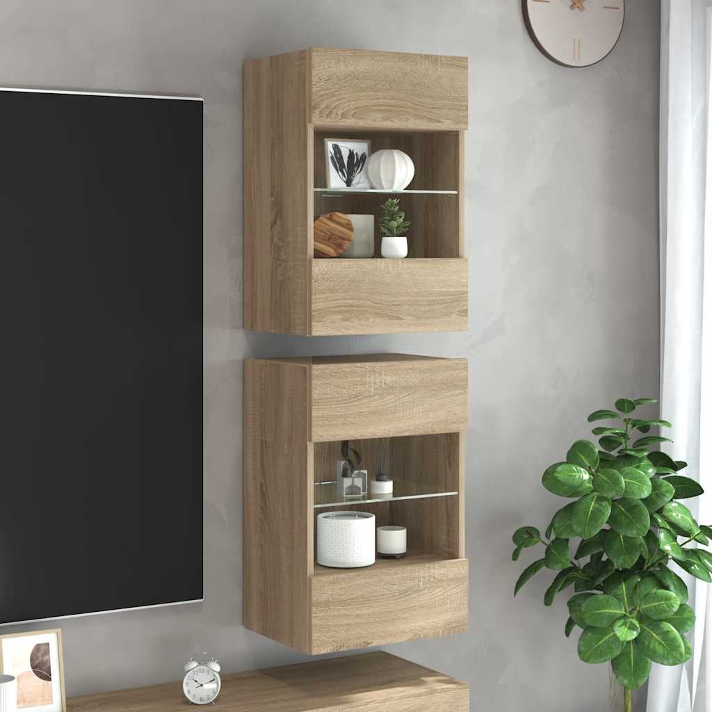 Wall Cabinets with LED for TV 40x30x60.5 cm 2 pcs Sonoma oak