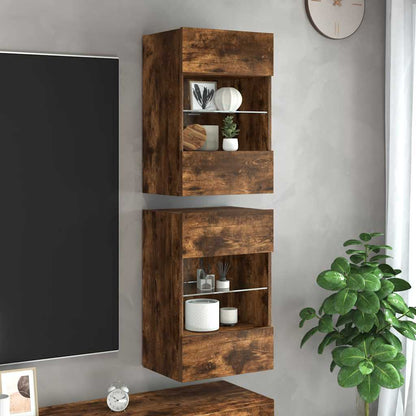 Wall Cabinets with LED for TV 40x30x60.5 cm 2 pcs Smoked oak