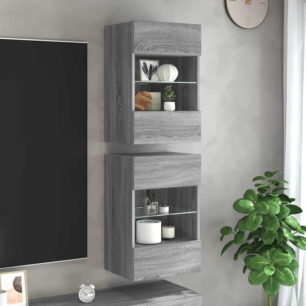 Wall Cabinets with LED for TV 40x30x60.5 cm 2 pcs Grey sonoma