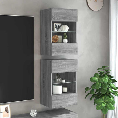 Wall Cabinets with LED for TV 40x30x60.5 cm 2 pcs Grey sonoma