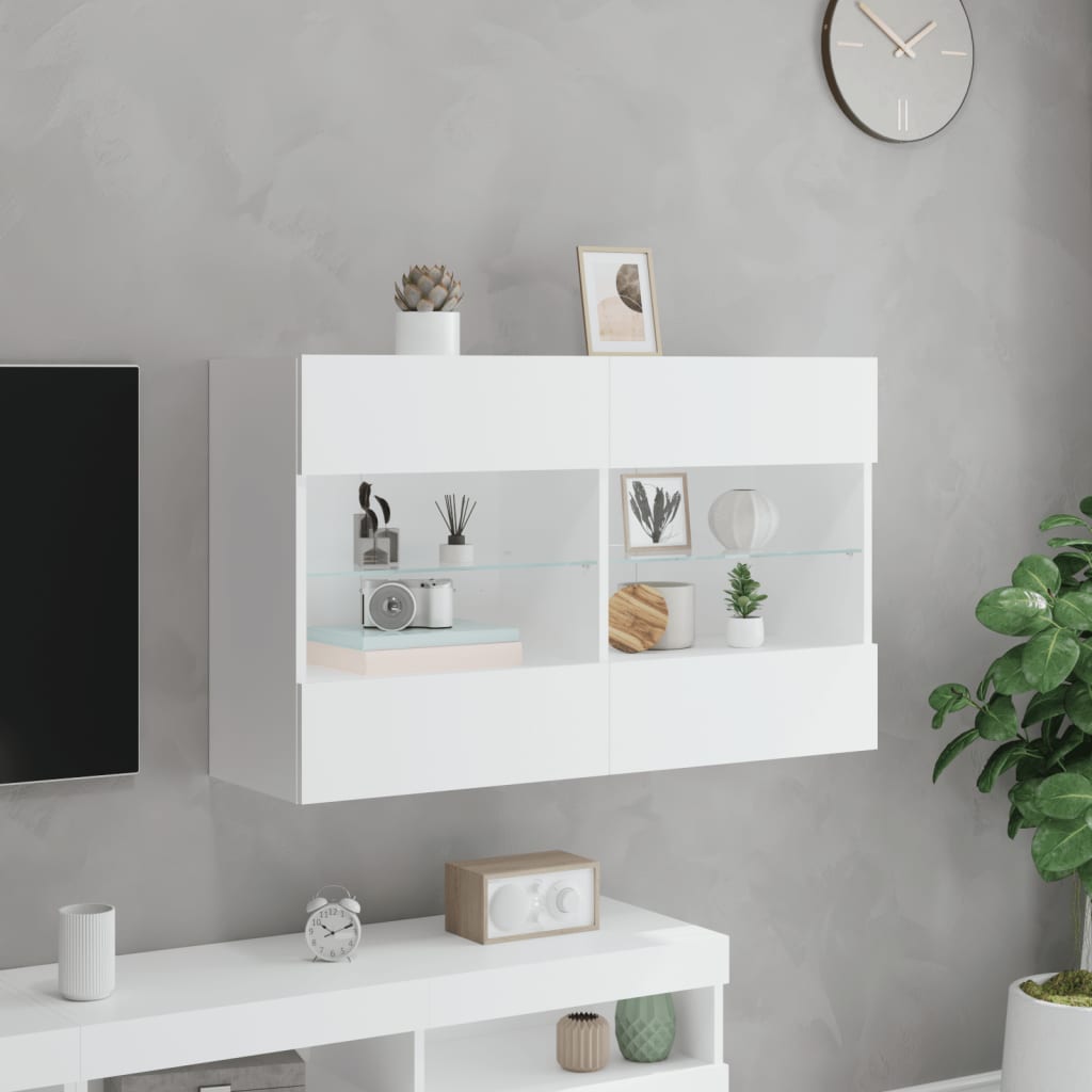 TV Wall Cabinet with LED Lights 98.5x30x60.5 cm White