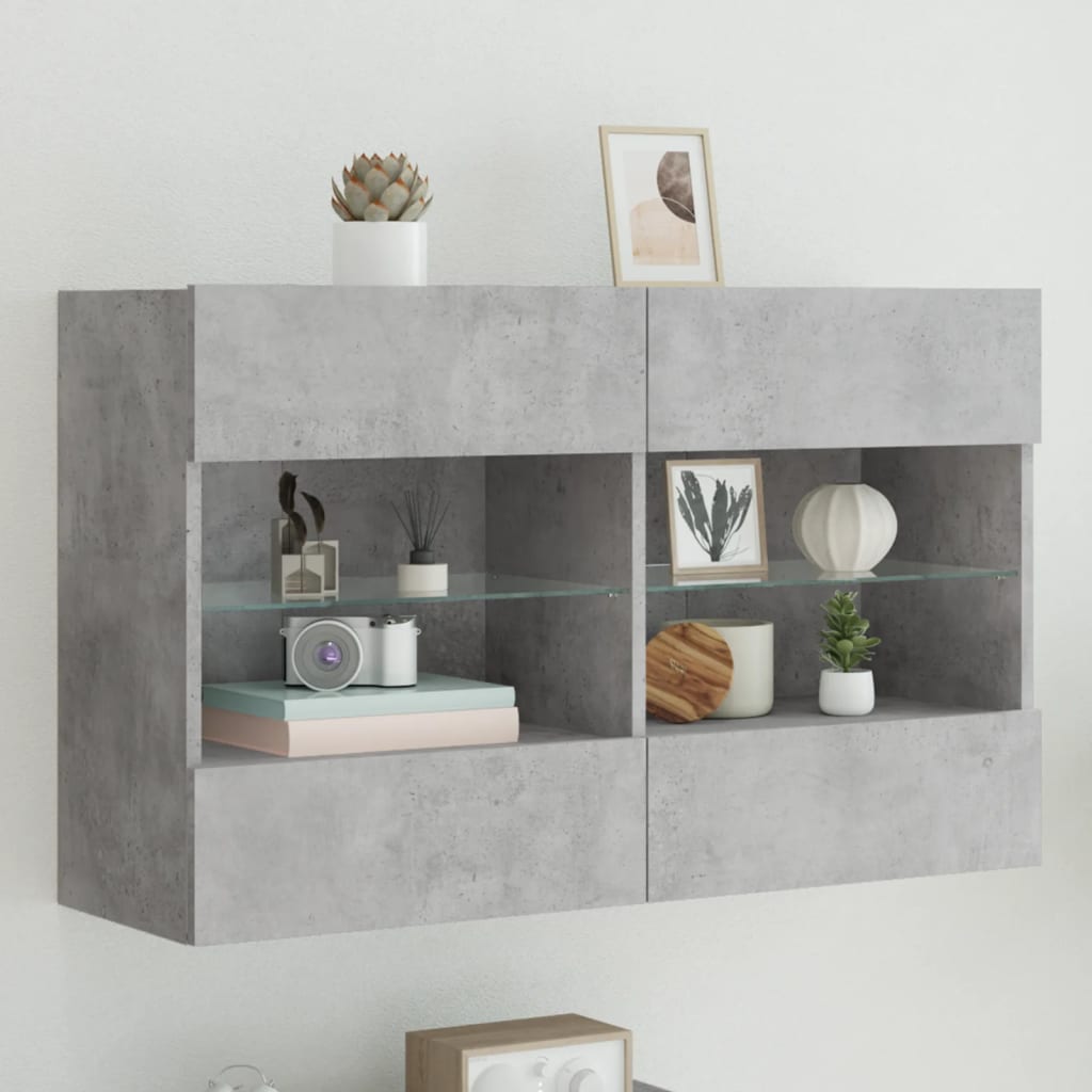 TV Wall Cabinet with LED Lights 98.5x30x60.5 cm Concrete grey