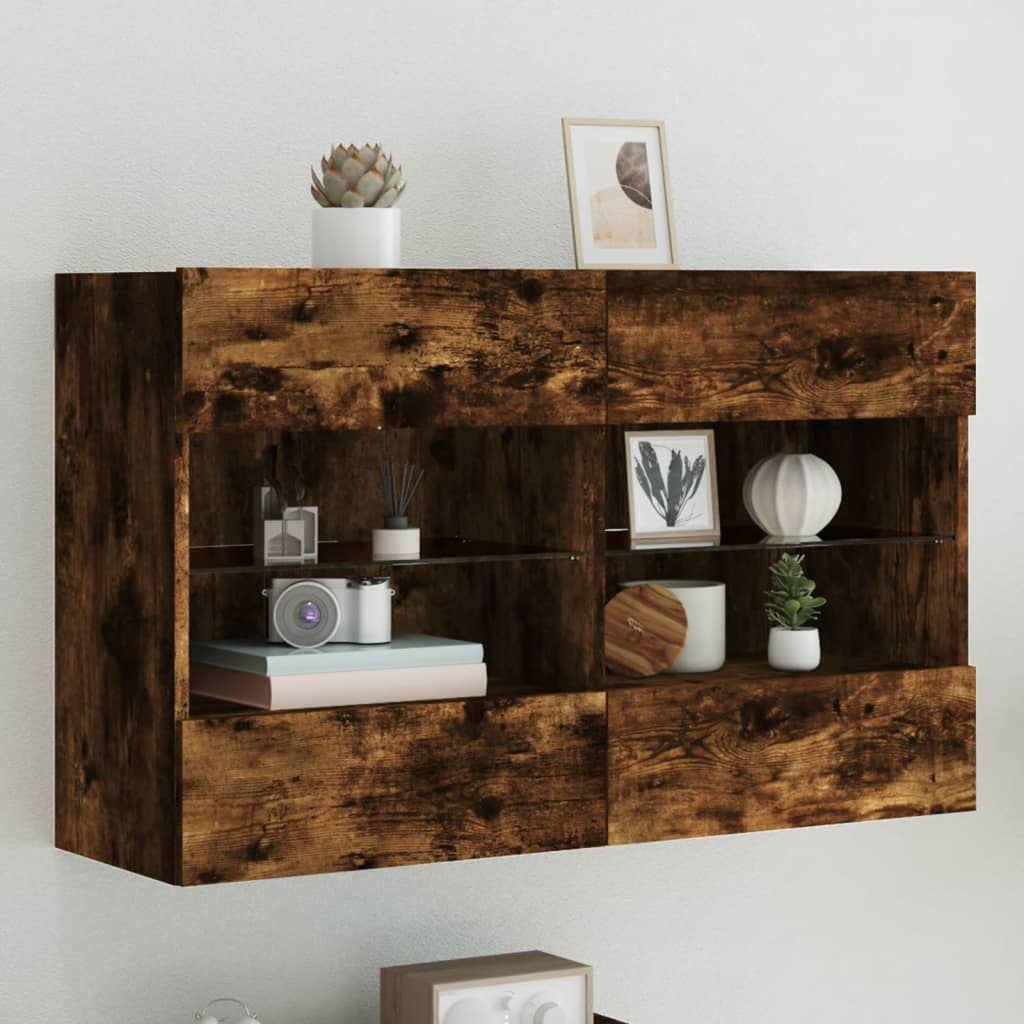 TV Wall Cabinet with LED Lights 98.5x30x60.5 cm Smoked oak