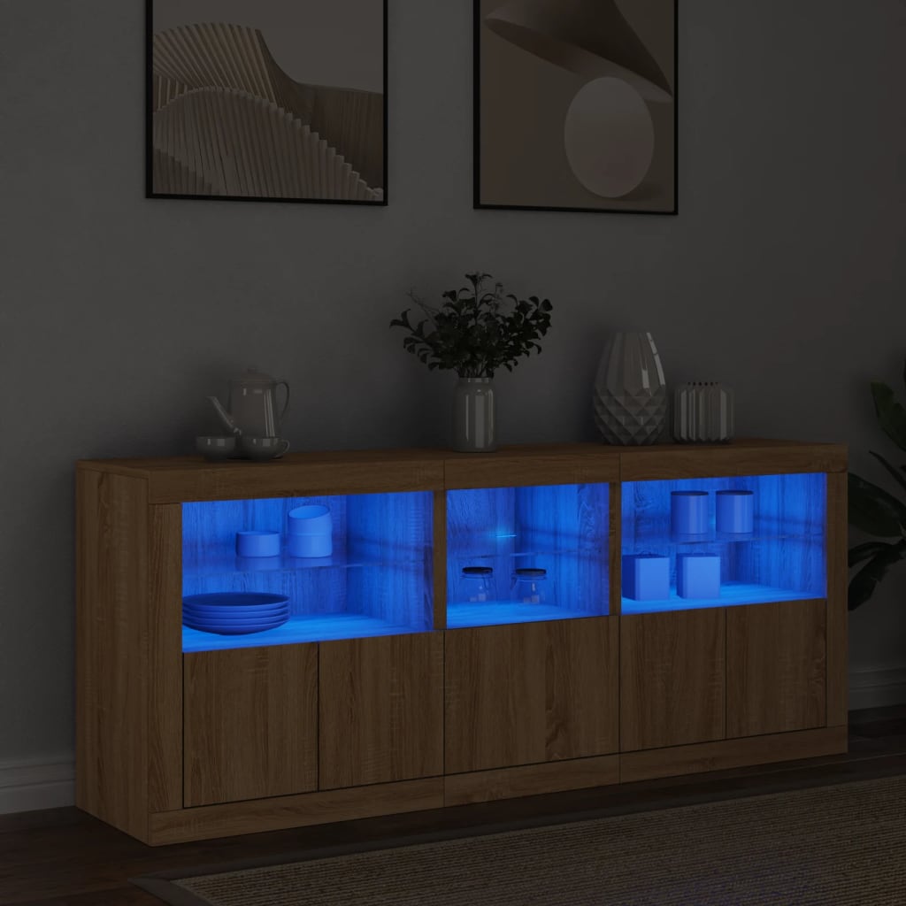 Sideboard with LED Lights 162x37x67 cm Sonoma oak