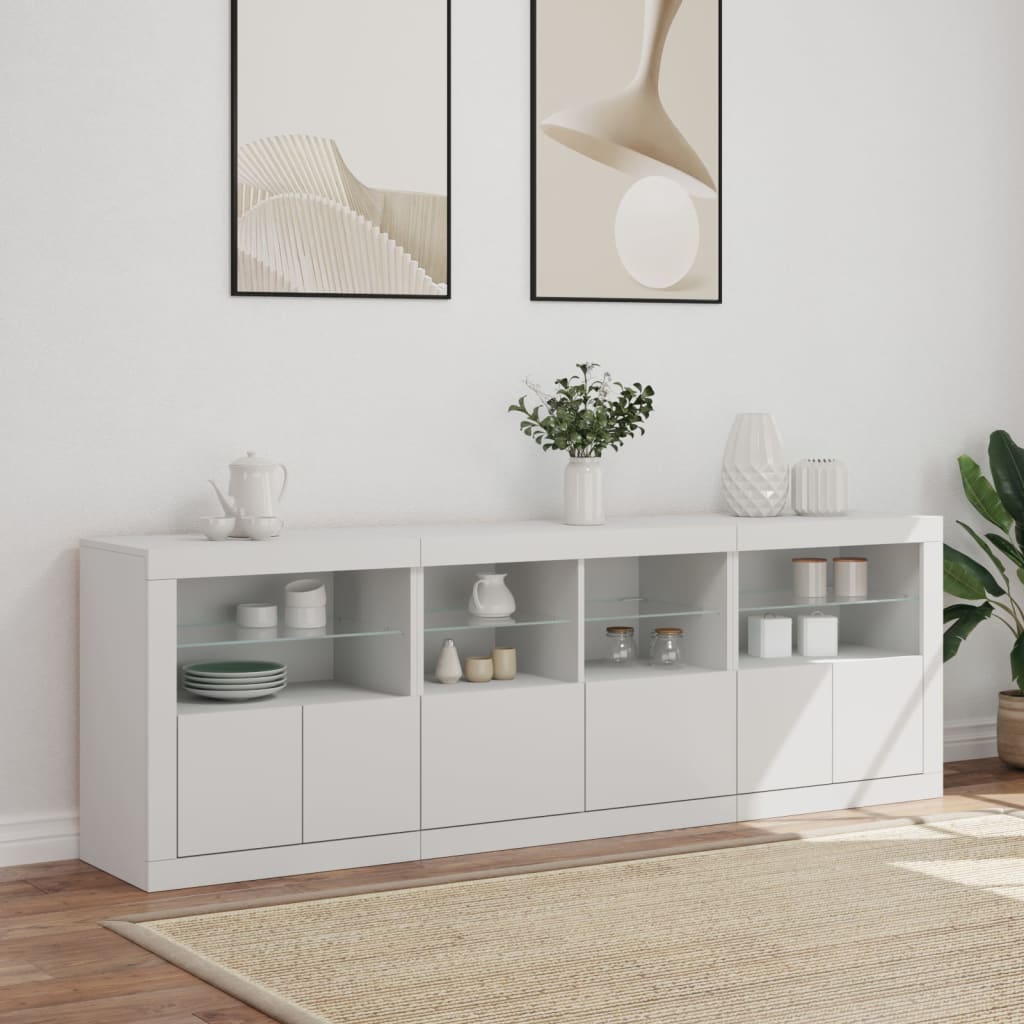 Sideboard with LED Lights 202x37x67 cm White