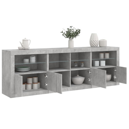 Sideboard with LED Lights 202x37x67 cm Concrete grey