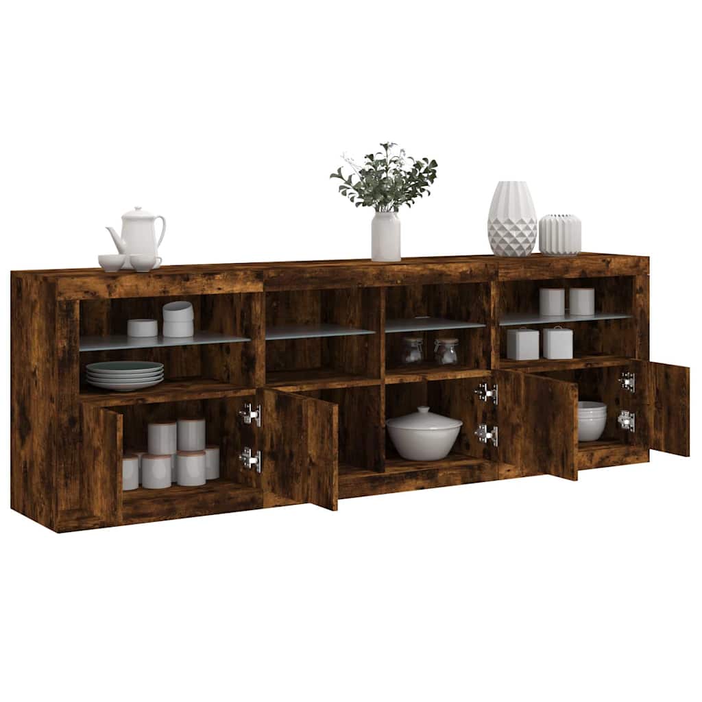 Sideboard with LED Lights 202x37x67 cm Smoked oak