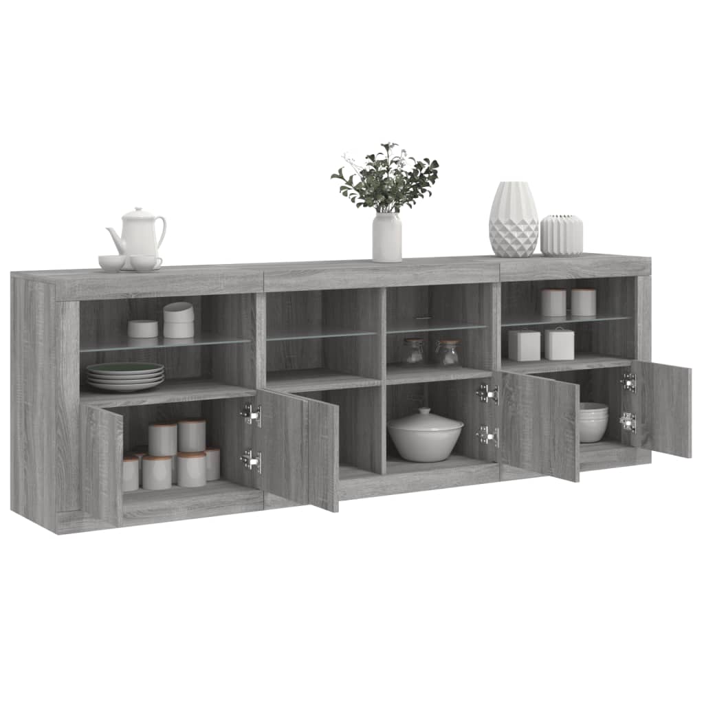 Sideboard with LED Lights 202x37x67 cm Grey sonoma