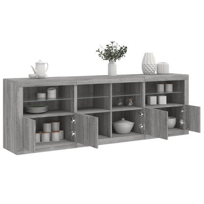 Sideboard with LED Lights 202x37x67 cm Grey sonoma
