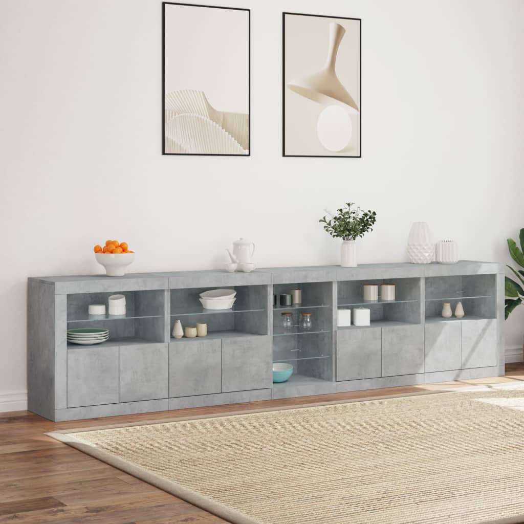 Sideboard with LED Lights 283x37x67 cm Concrete grey