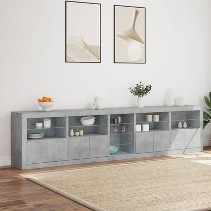 Sideboard with LED Lights 283x37x67 cm Concrete grey