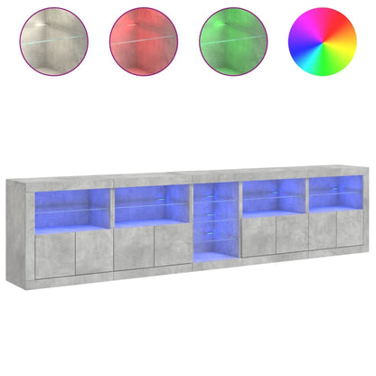 Sideboard with LED Lights 283x37x67 cm Concrete grey