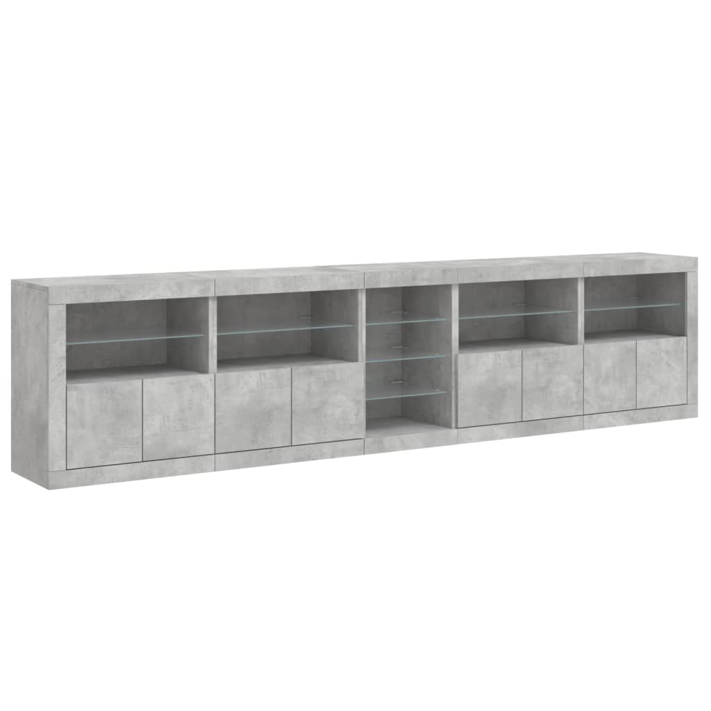 Sideboard with LED Lights 283x37x67 cm Concrete grey
