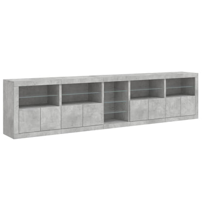 Sideboard with LED Lights 283x37x67 cm Concrete grey