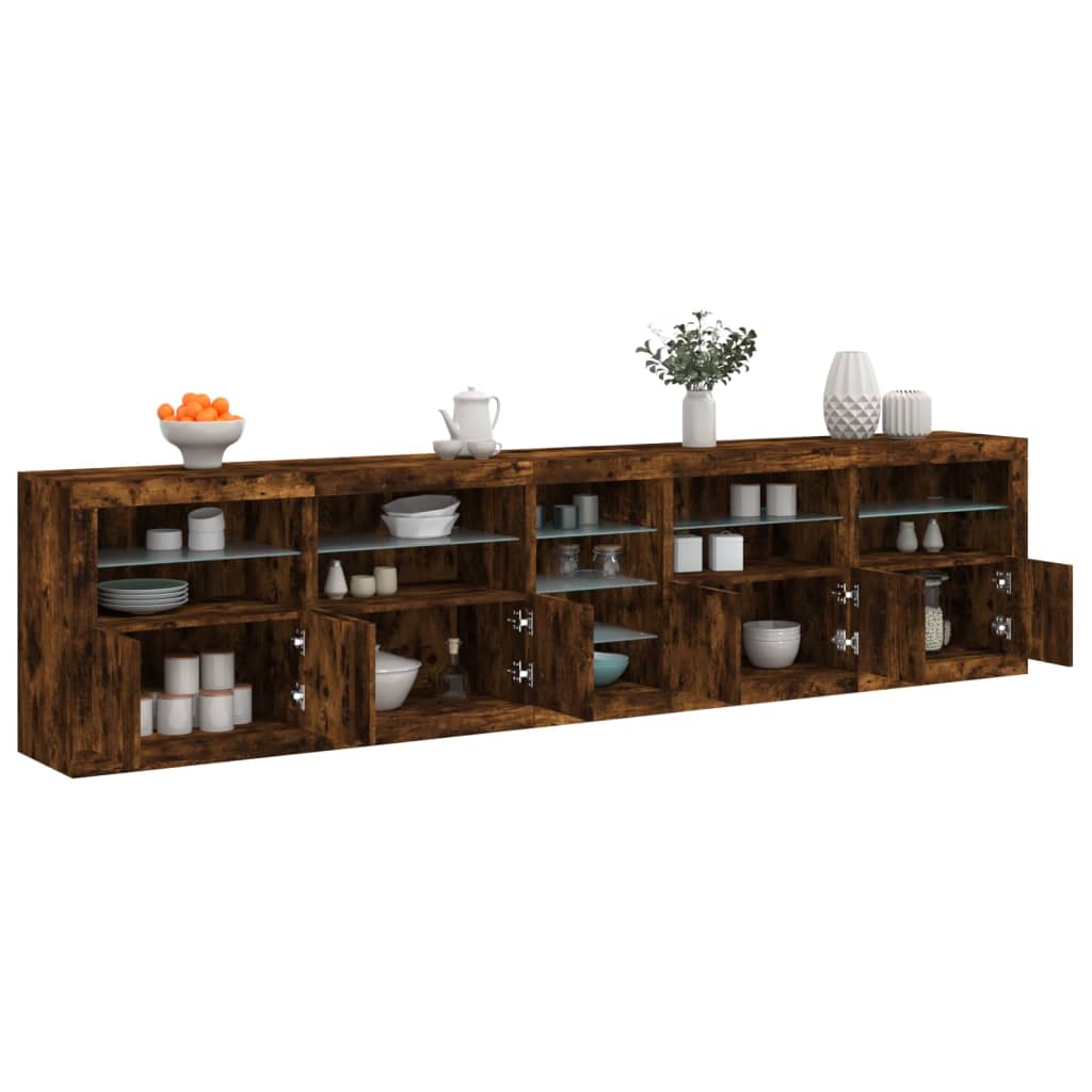 Sideboard with LED Lights 283x37x67 cm Smoked oak