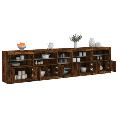 Sideboard with LED Lights 283x37x67 cm Smoked oak