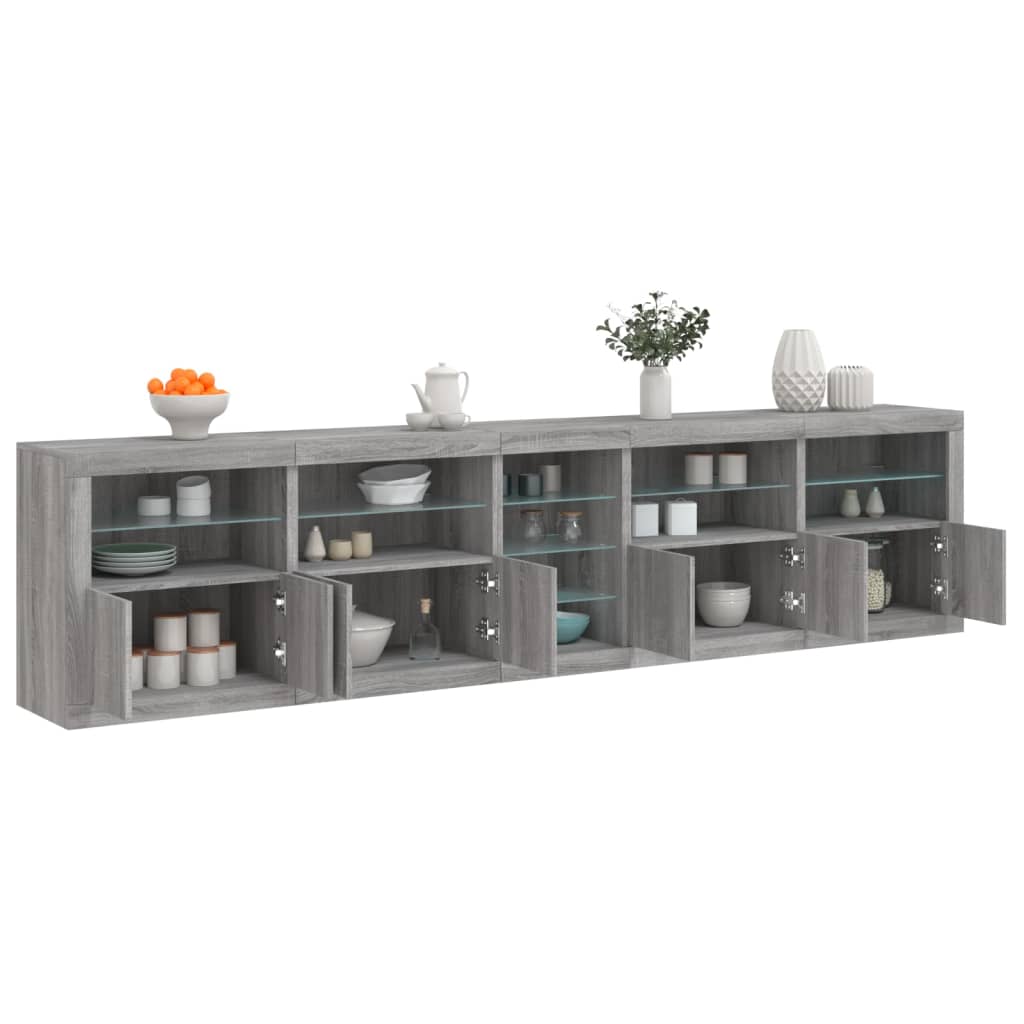 Sideboard with LED Lights 283x37x67 cm Grey sonoma