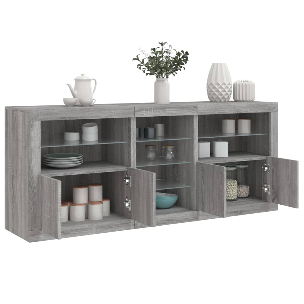 Sideboard with LED Lights 162x37x67 cm Grey sonoma