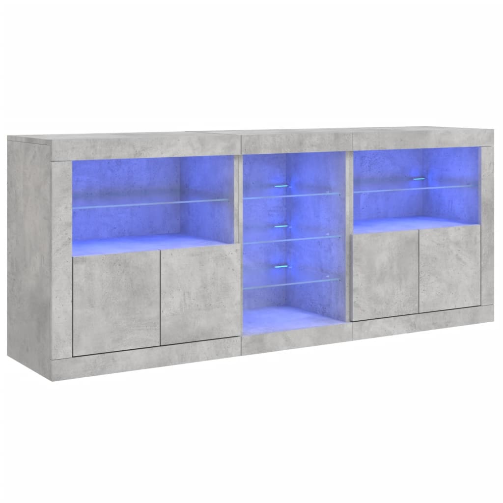 Sideboard with LED Lights 181,5x37x67 cm Concrete grey