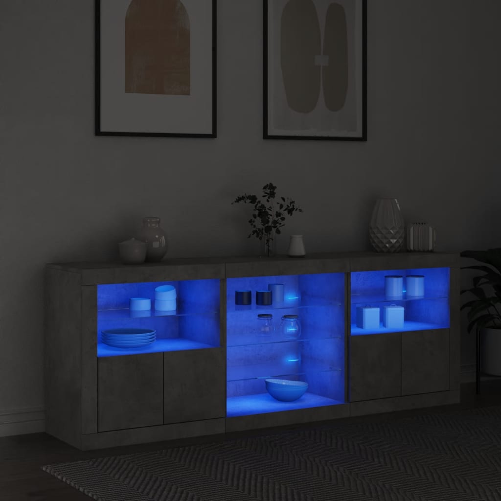 Sideboard with LED Lights 181,5x37x67 cm Concrete grey
