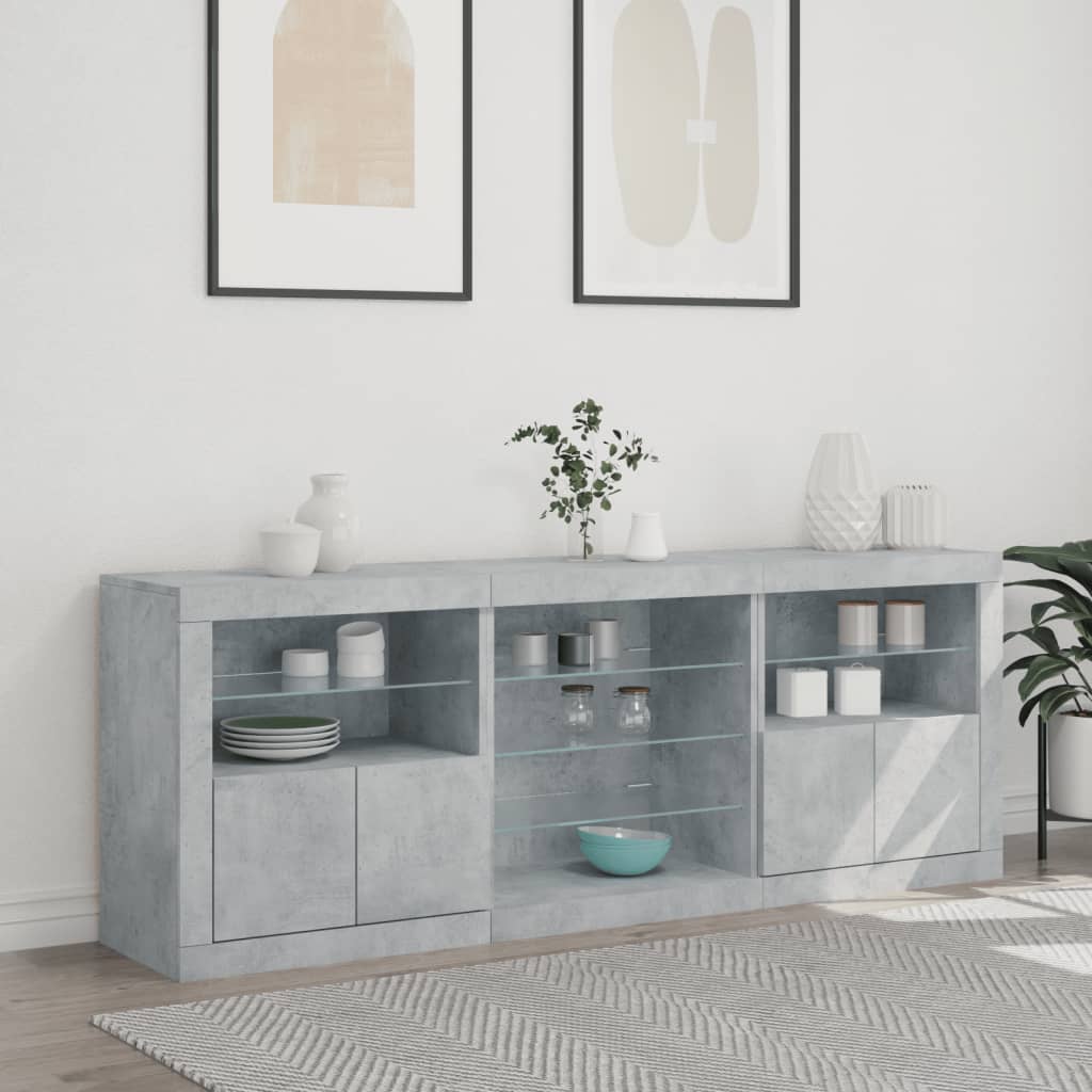 Sideboard with LED Lights 181,5x37x67 cm Concrete grey