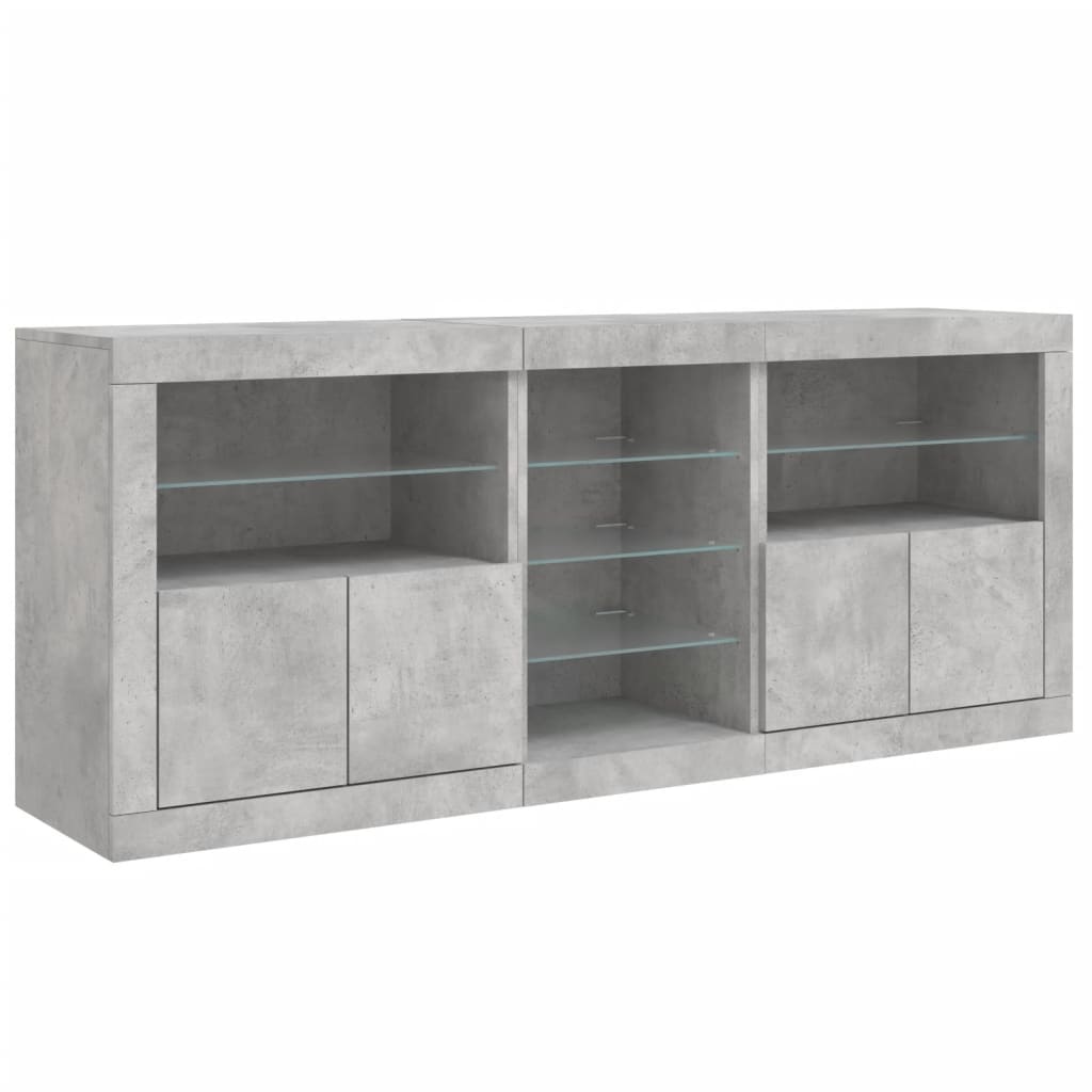 Sideboard with LED Lights 181,5x37x67 cm Concrete grey