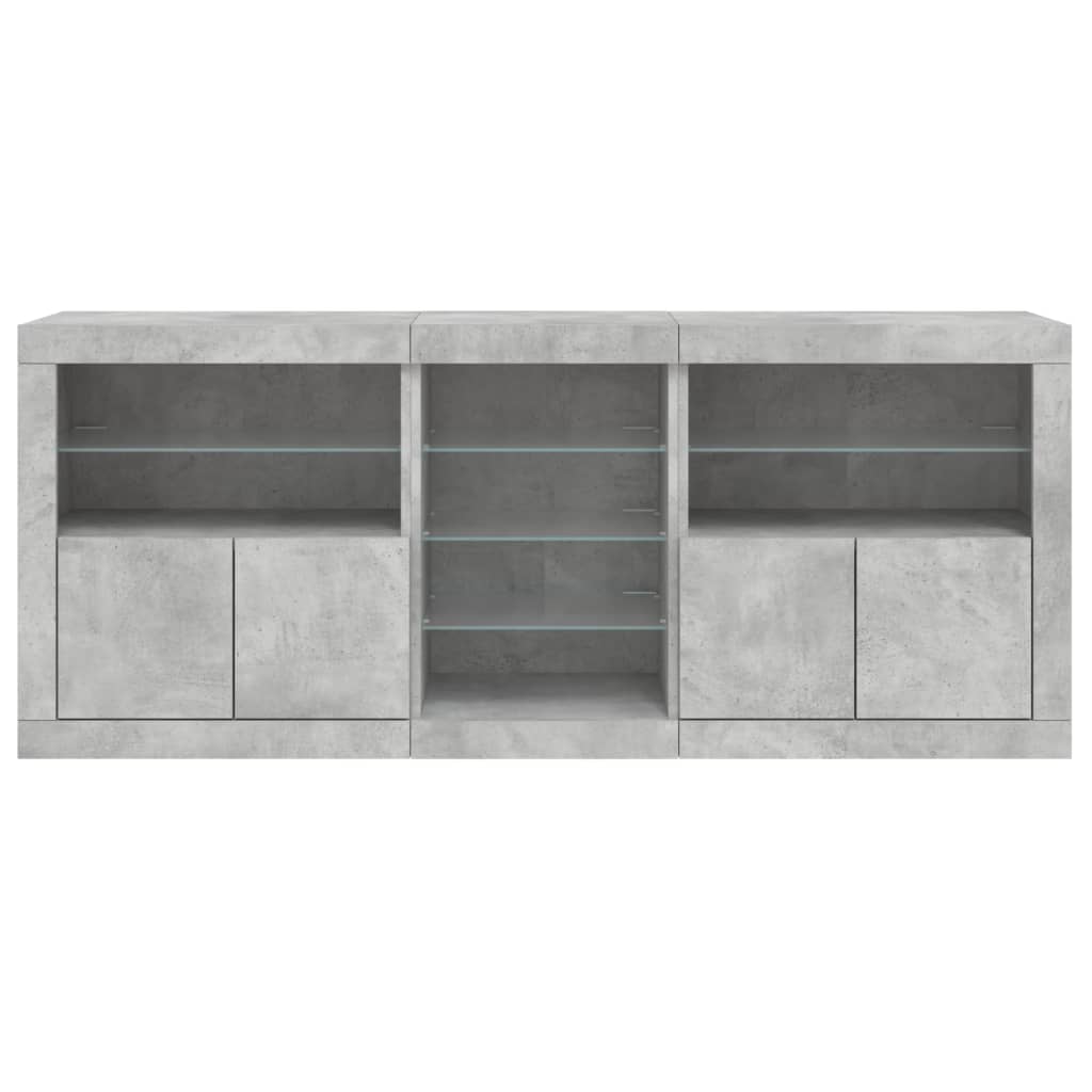 Sideboard with LED Lights 181,5x37x67 cm Concrete grey