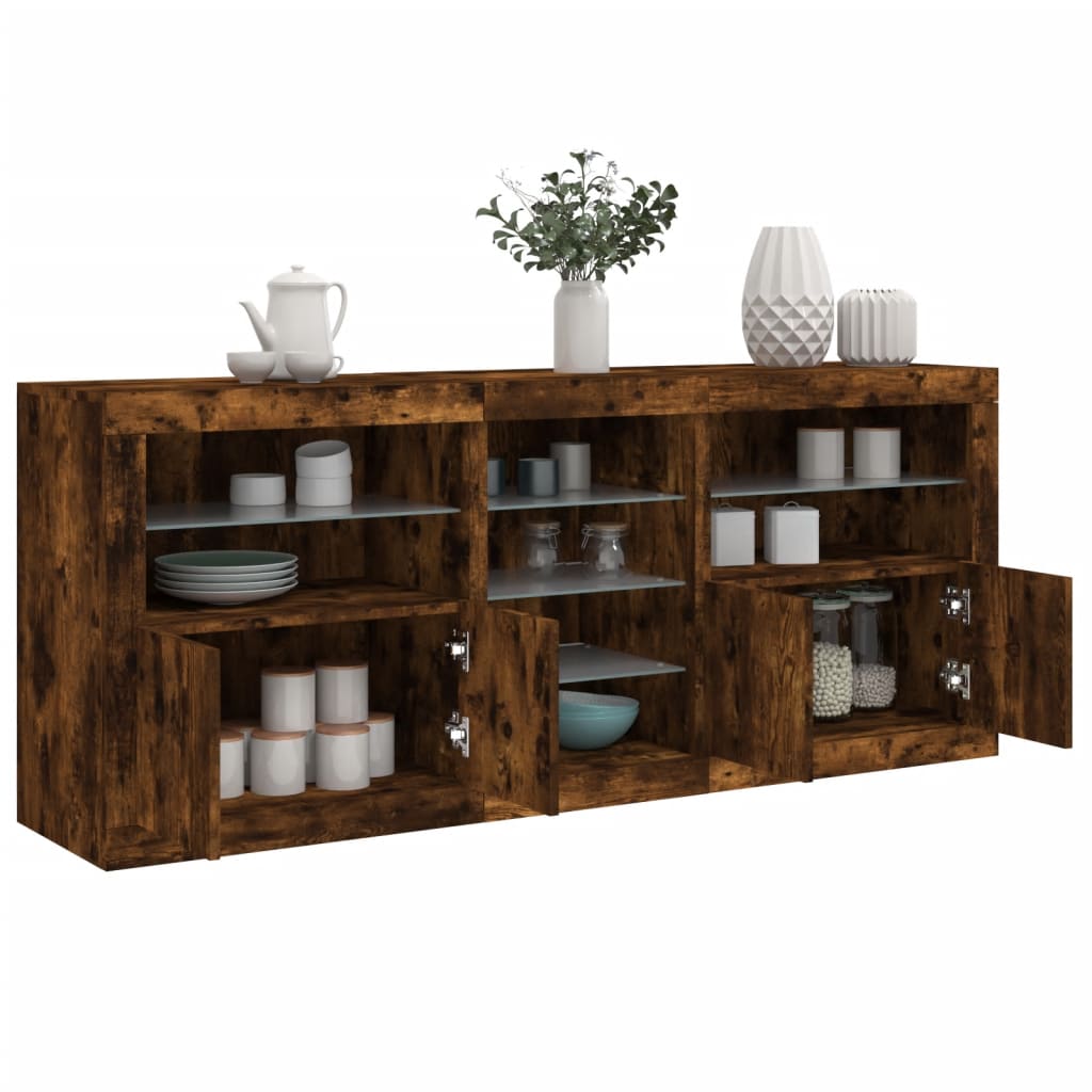 Sideboard with LED Lights 181,5x37x67 cm Smoked oak
