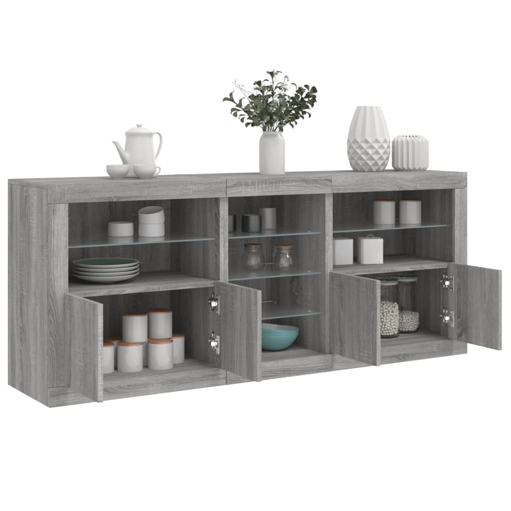 Sideboard with LED Lights 181,5x37x67 cm Grey sonoma