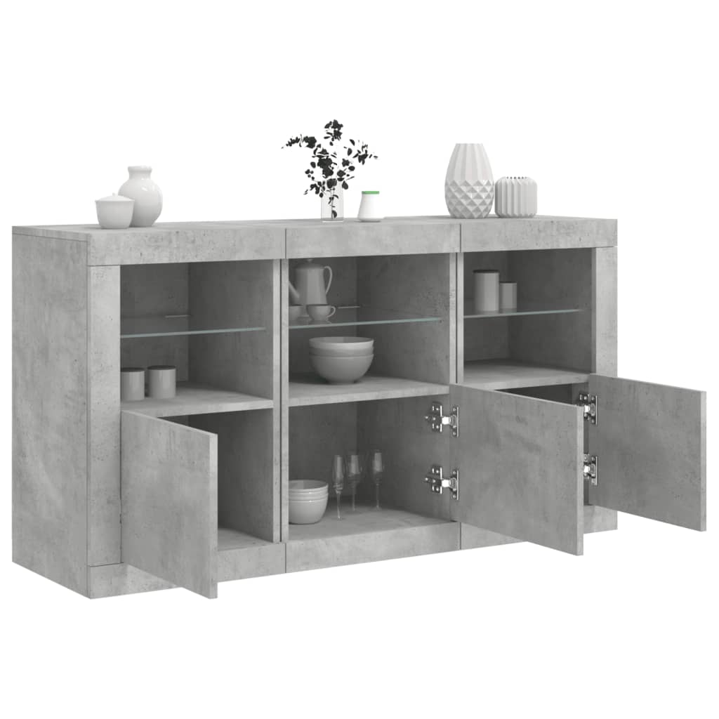 Sideboard with LED Lights 123x37x67 cm Concrete grey