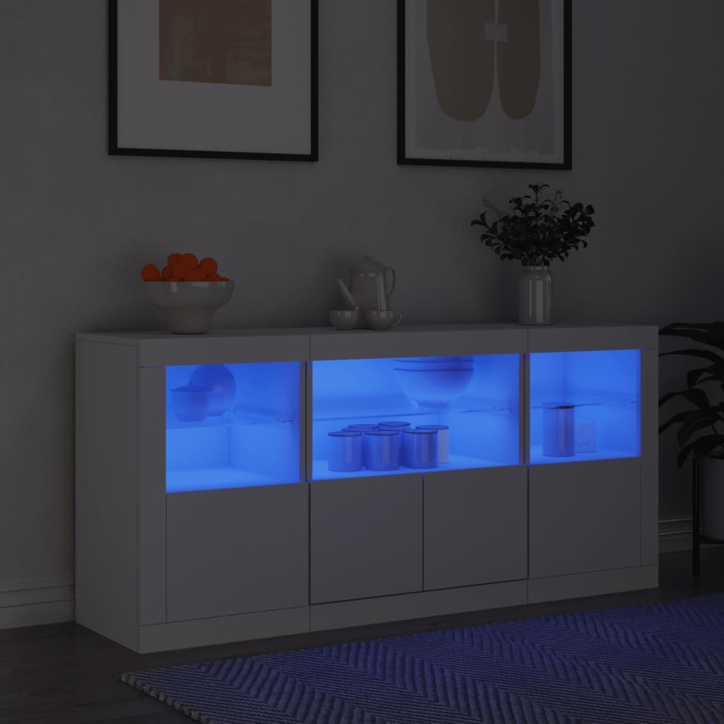 Sideboard with LED Lights 142,5x37x67 cm White