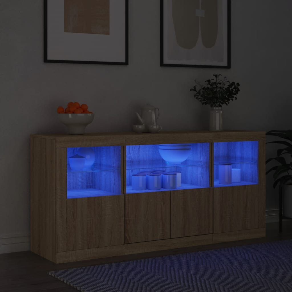 Sideboard with LED Lights 142,5x37x67 cm Sonoma oak